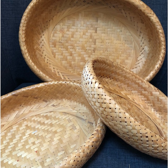 BAMBU Double Wall oval Nesting BASKETS - Set of 3 Large 16 x 12 x 3.5” FARMHOUSE - Picture 2 of 16